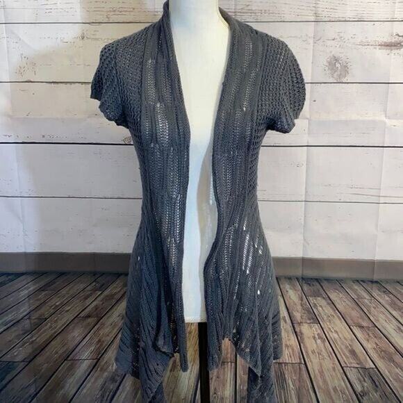 CAbi Cardigan Sweater Womens XS Gray Knit Cottagecore Linen Blend beachy 286 - Picture 1 of 10